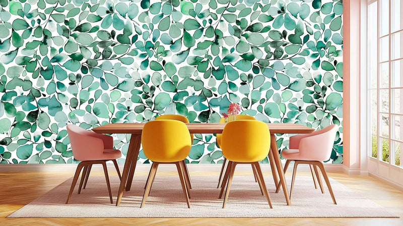 Aqua Botanical Leaf wallpaper mural - XWALLX