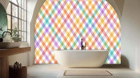 Bright geometric multi color wallpaper mural with playful colorful pattern