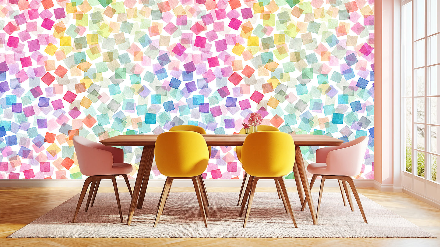 Watercolor Squares Cascade wallpaper mural - XWALLX