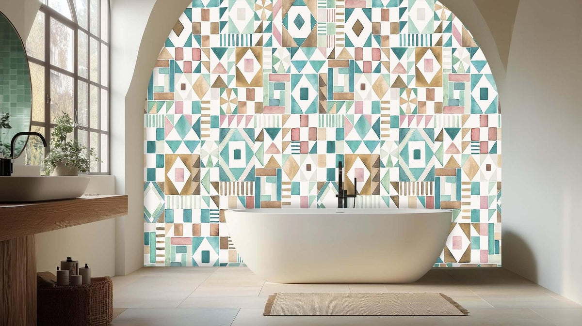 Geometric Watercolor Mosaic wall mural - XWALLX