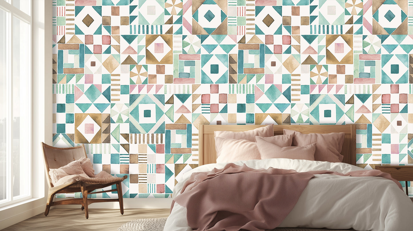 Geometric Watercolor Mosaic wall art - XWALLX