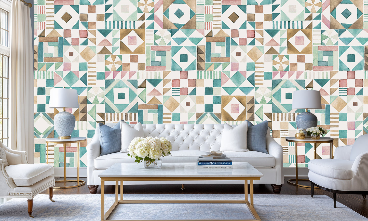 Geometric Watercolor Mosaic wall decor - XWALLX
