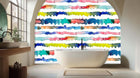Vibrant Bright watercolor stripe arch wallpaper mural with vivid curved bands