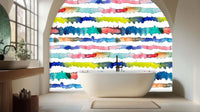 Vibrant Bright watercolor stripe arch wallpaper mural with vivid curved bands