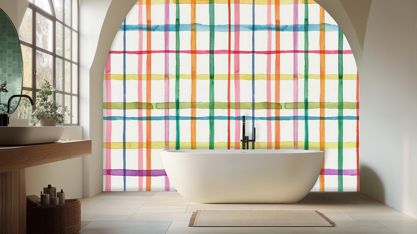 Vibrant Watercolor Plaid wall mural - XWALLX