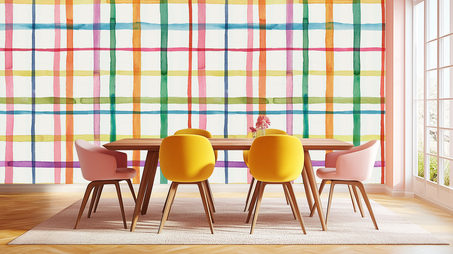 Vibrant Watercolor Plaid wallpaper mural - XWALLX