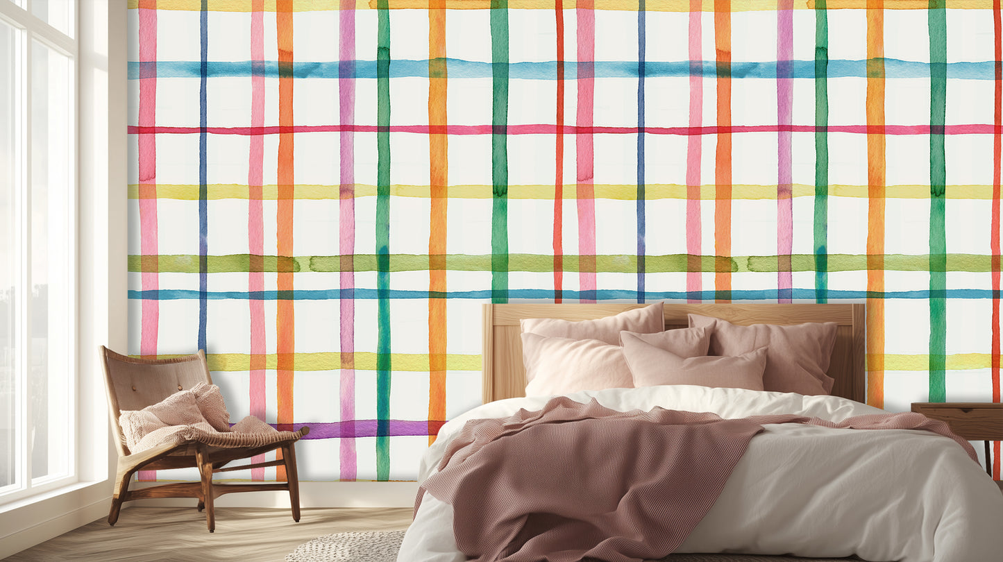 Vibrant Watercolor Plaid wall art - XWALLX