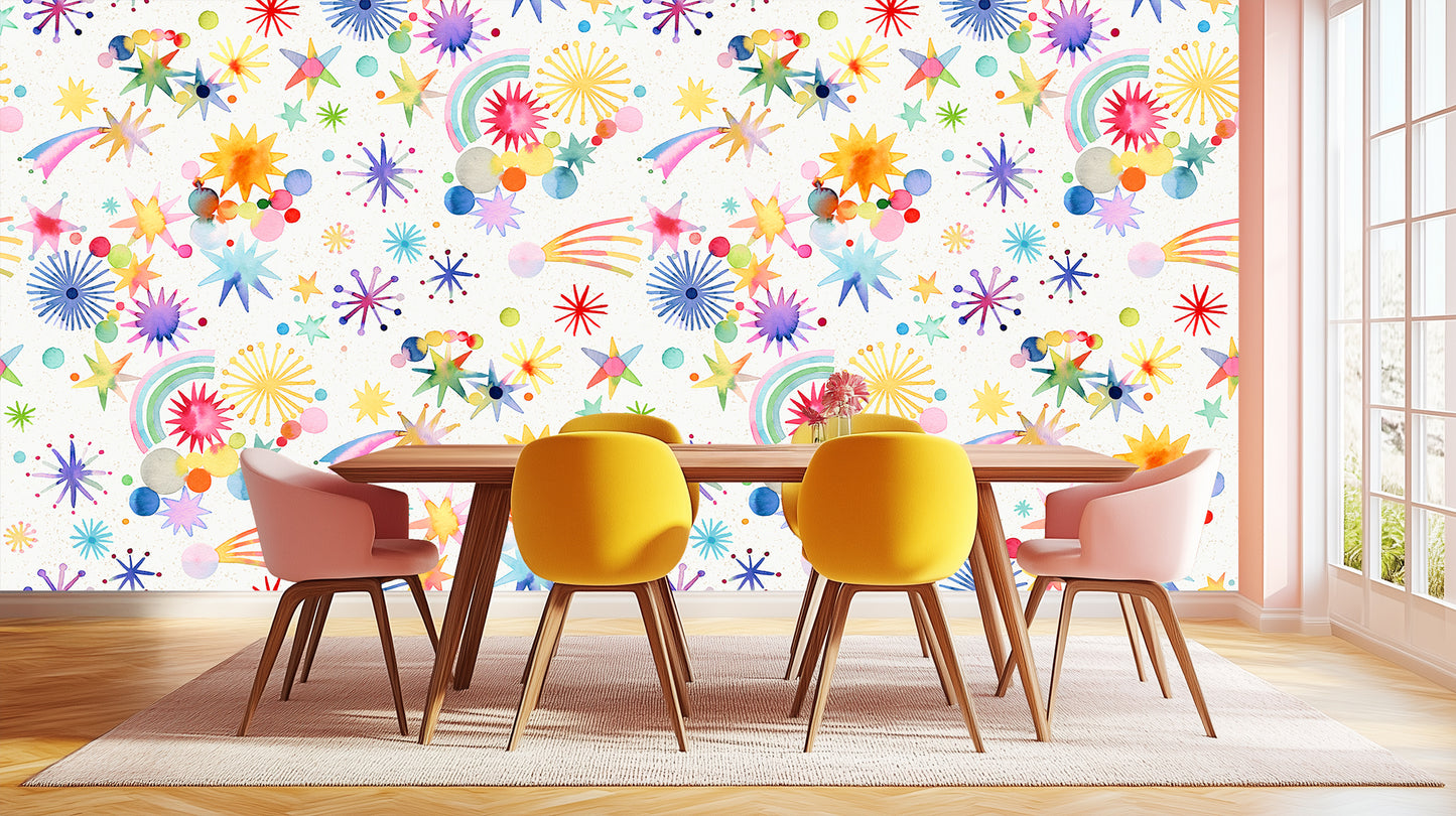 Watercolor Starburst Celebration wallpaper mural - XWALLX