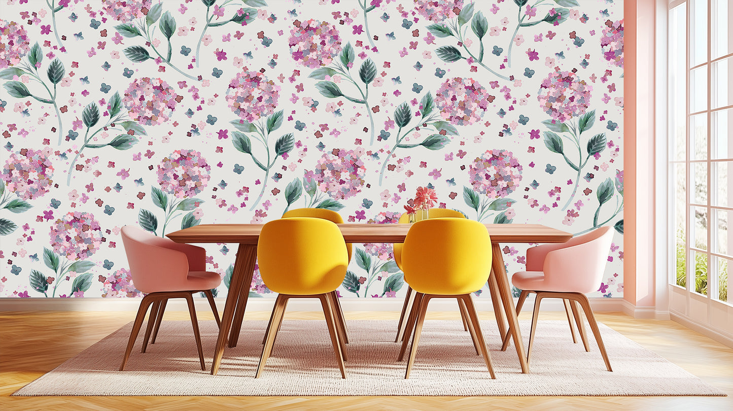 Watercolor Hydrangea Bloom wallpaper mural - XWALLX