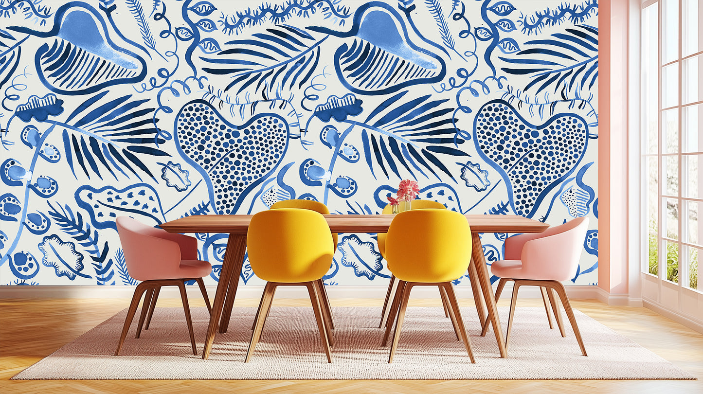 Blue Botanical Abstract wallpaper mural - XWALLX