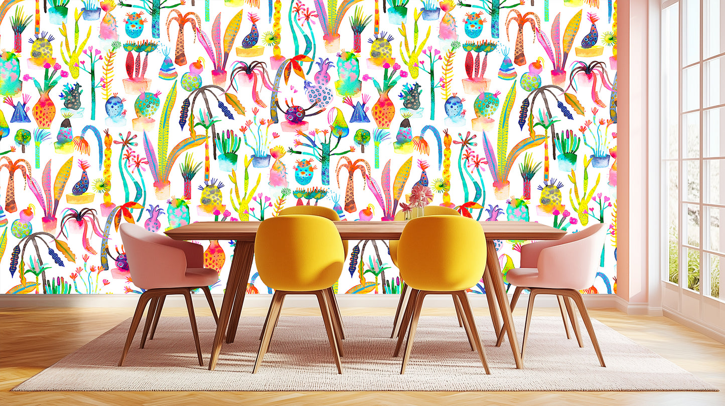 Vibrant Watercolor Cacti wallpaper mural - XWALLX