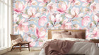 Blush magnolia floral wallpaper mural for a romantic bedroom wall