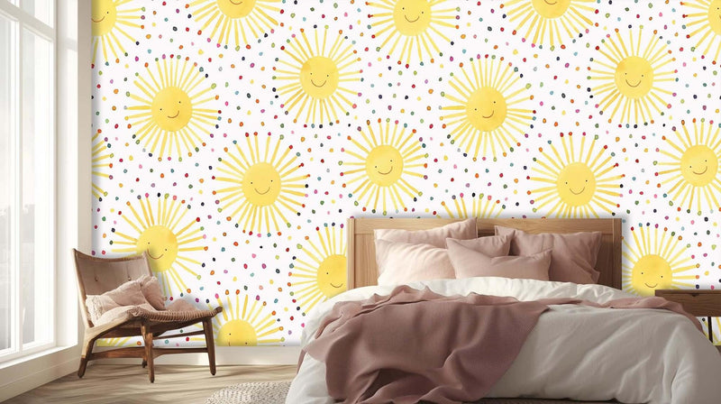 Whimsical Sunburst Smiles duvar sanatı - XWALLX