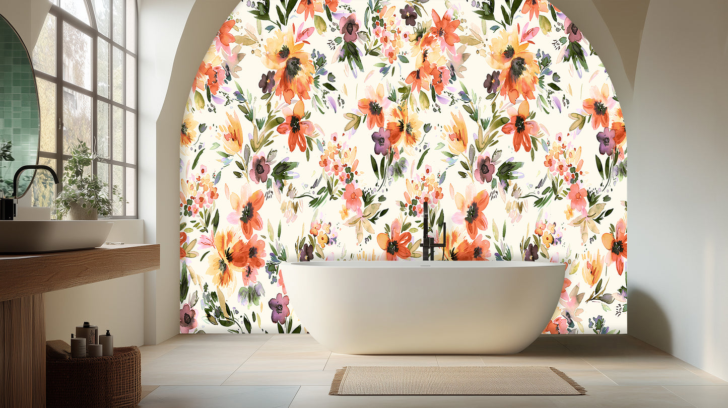 Vibrant Watercolor Floral wall mural - XWALLX