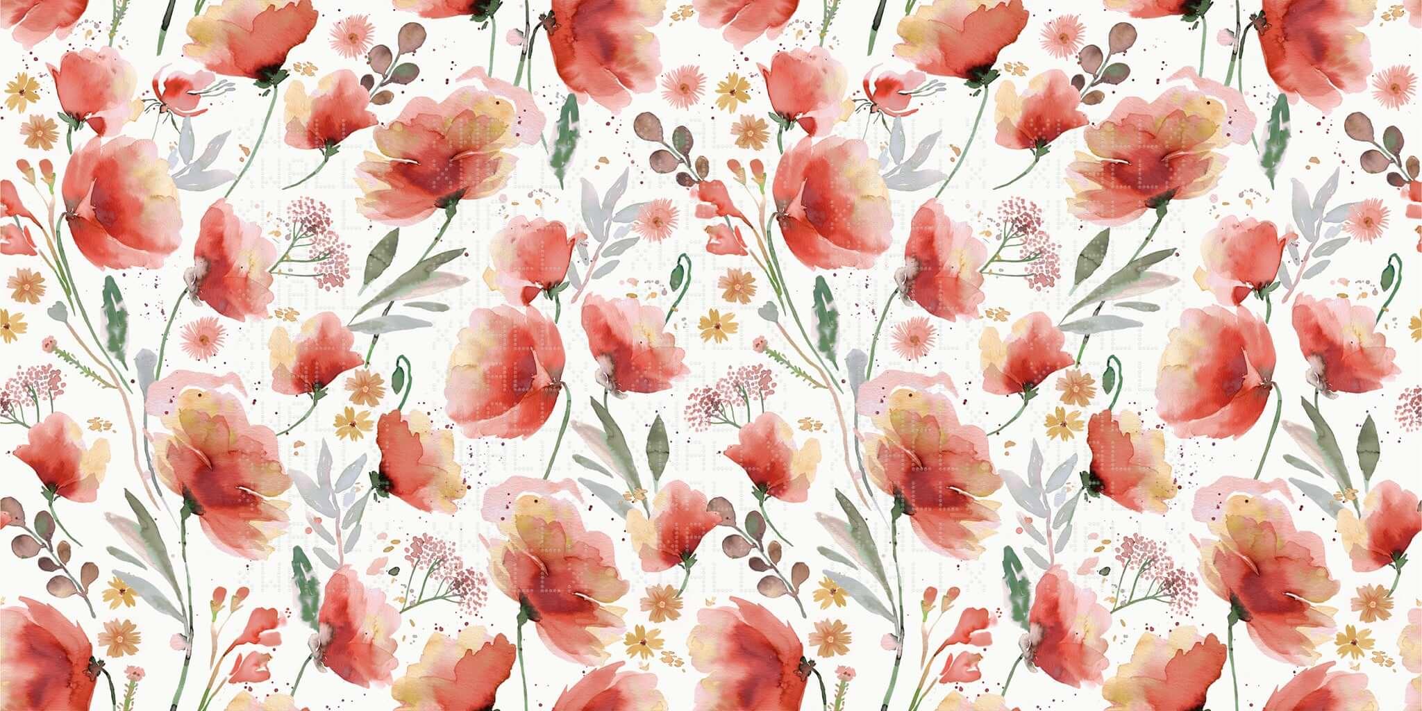 Watercolor Poppy Bloom Wall Mural
