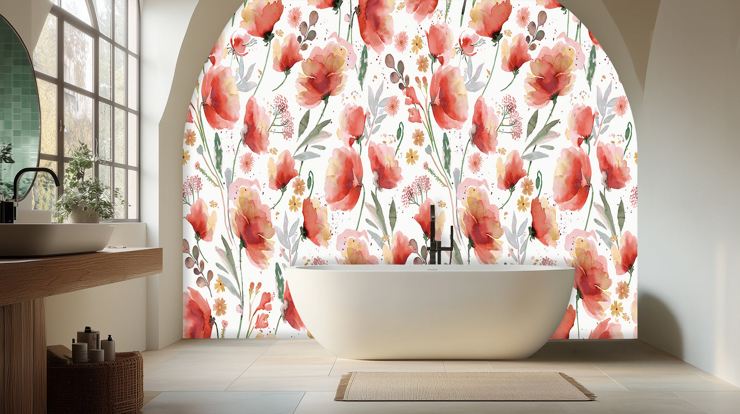 Watercolor Poppy Bloom wall mural - XWALLX