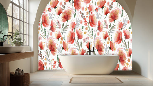 Watercolor Poppy Bloom wall mural - XWALLX