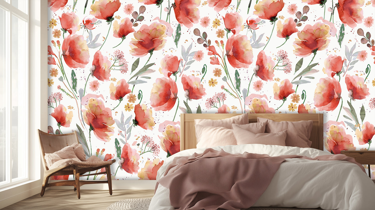 Watercolor Poppy Bloom wallpaper - XWALLX
