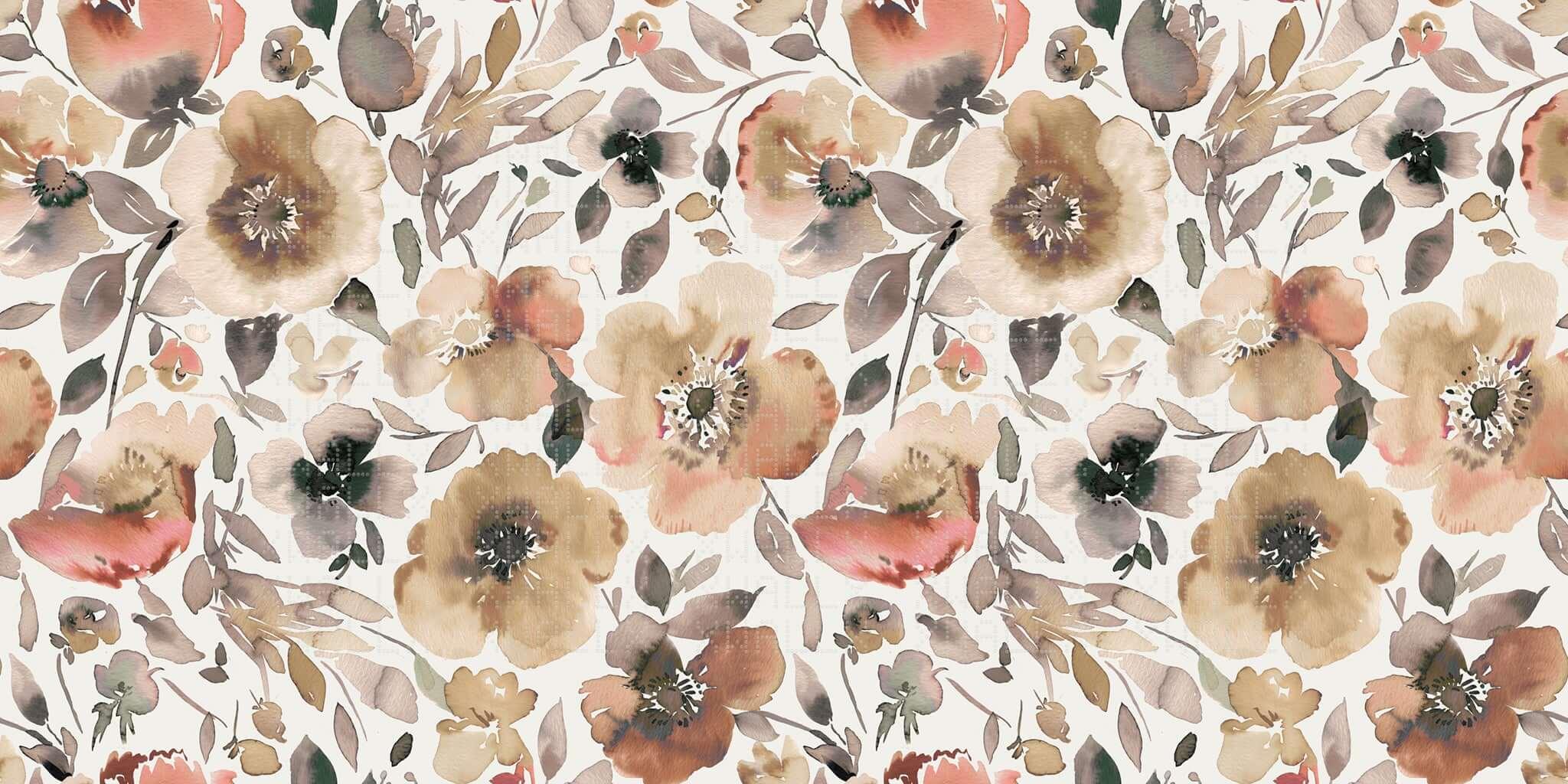 Earthy Watercolor Poppies Wall Mural