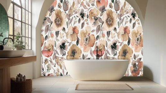 Earthy Watercolor Poppies wall mural - XWALLX