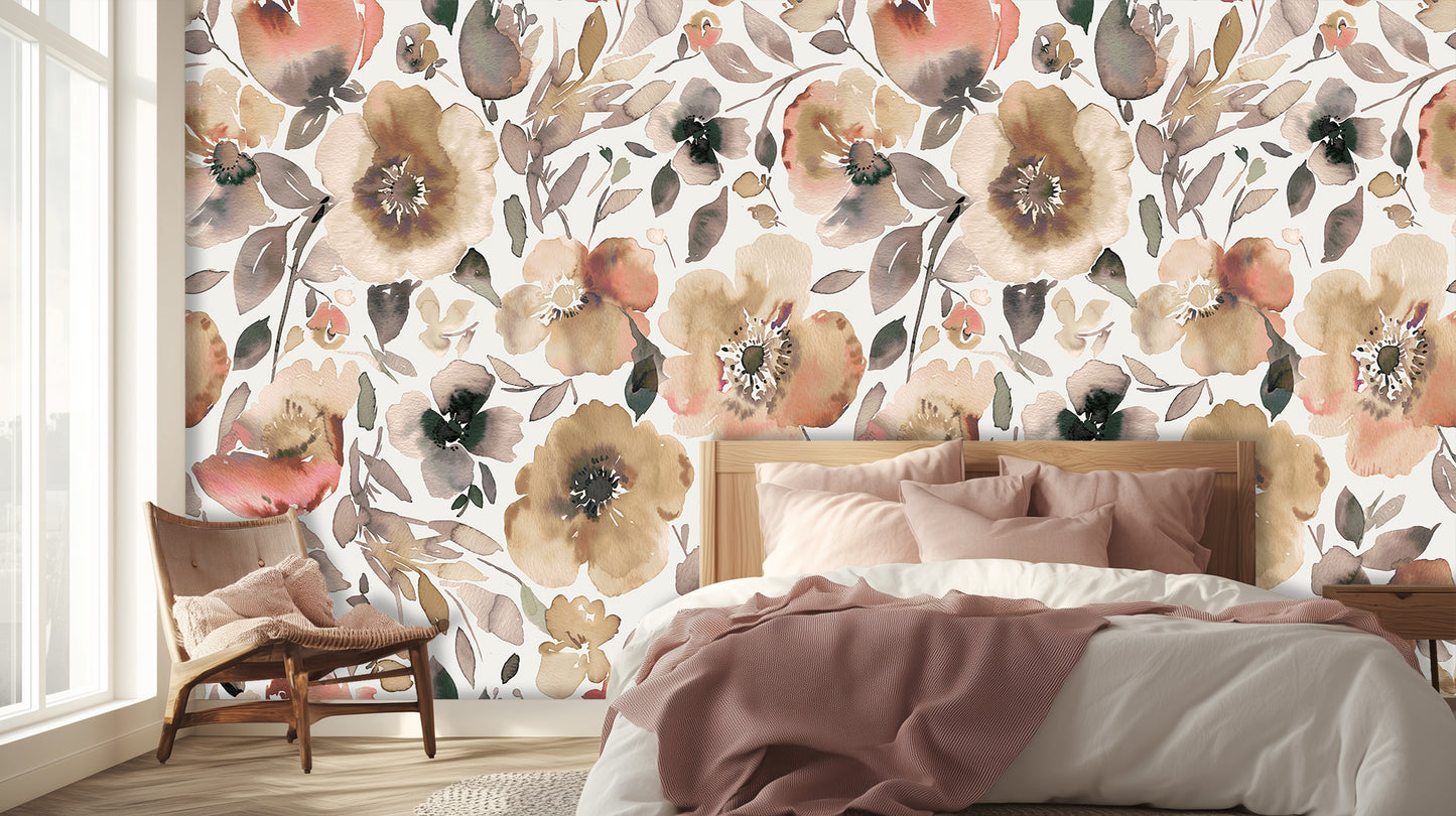 Earthy Watercolor Poppies wallpaper - XWALLX