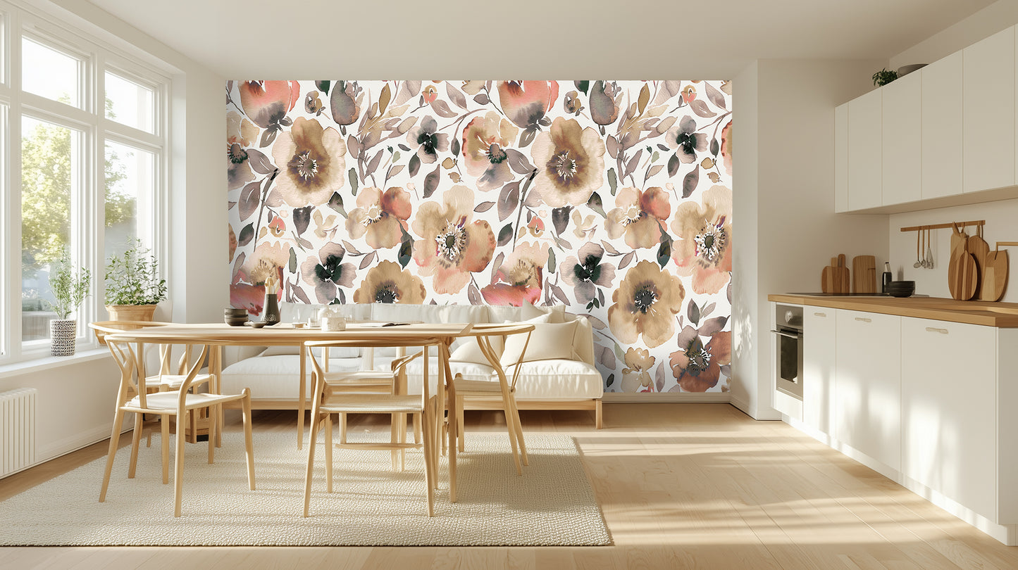 Earthy Watercolor Poppies wall decor - XWALLX