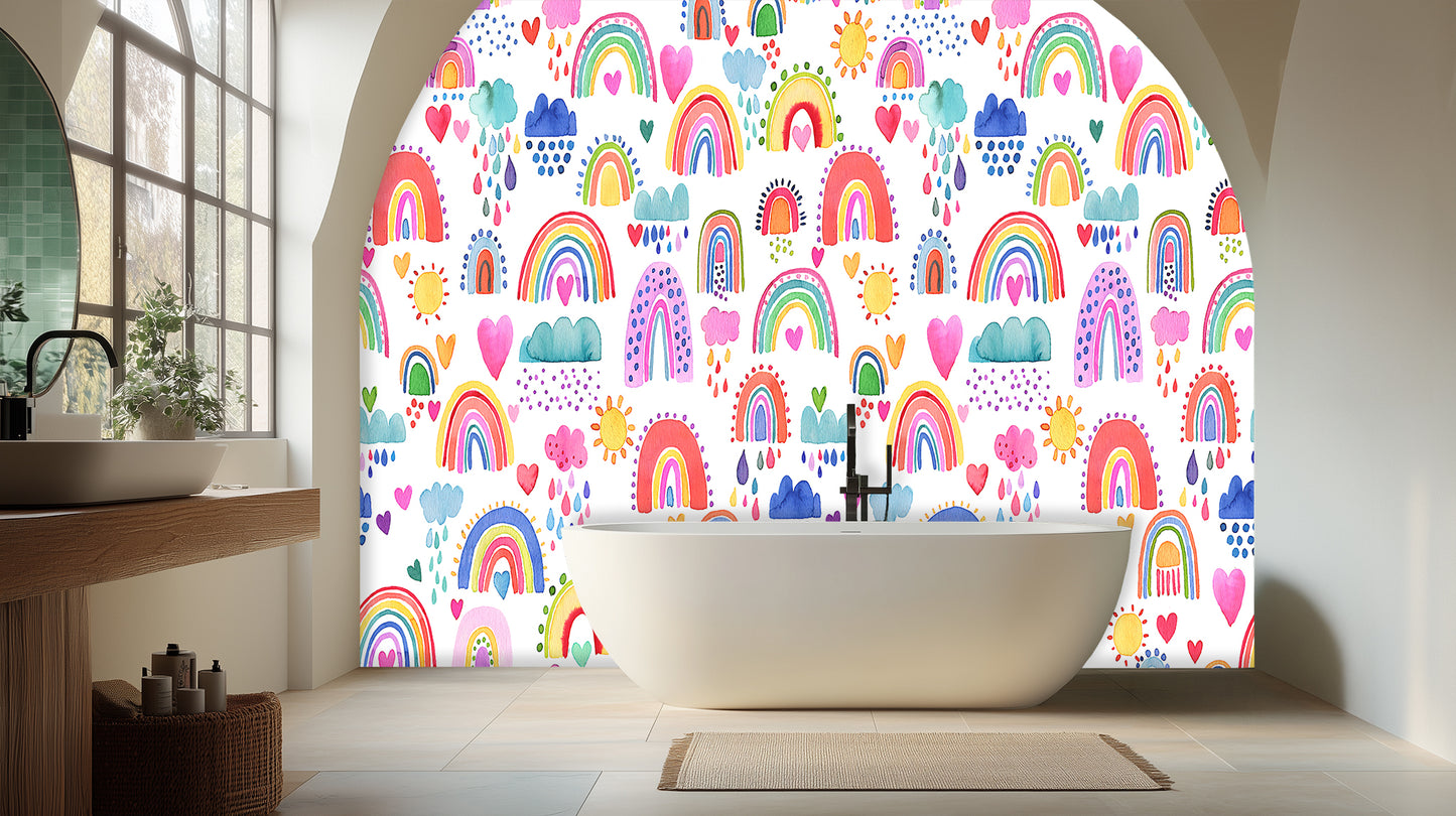 Whimsical Rainbow Hearts wall mural - XWALLX