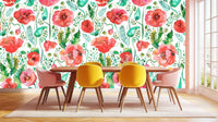 Joyful Poppies Watercolor wallpaper mural - XWALLX