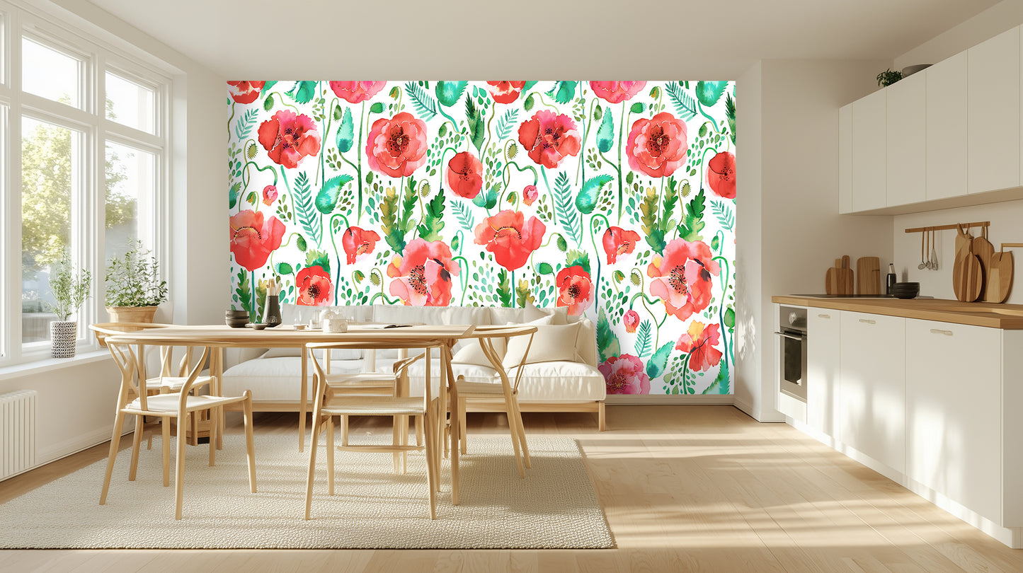 Joyful Poppies Watercolor wallpaper - XWALLX