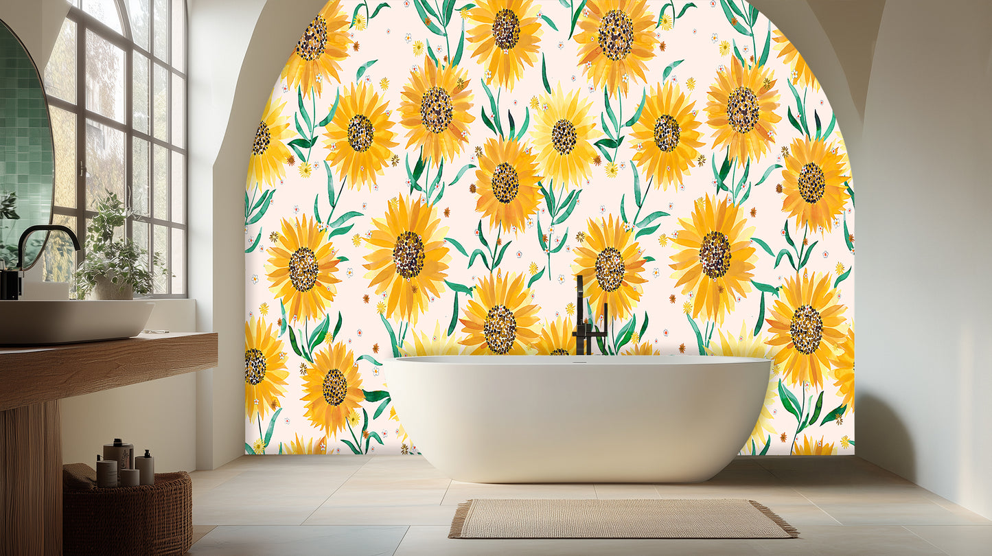 Golden Sunflower Bloom wall mural - XWALLX