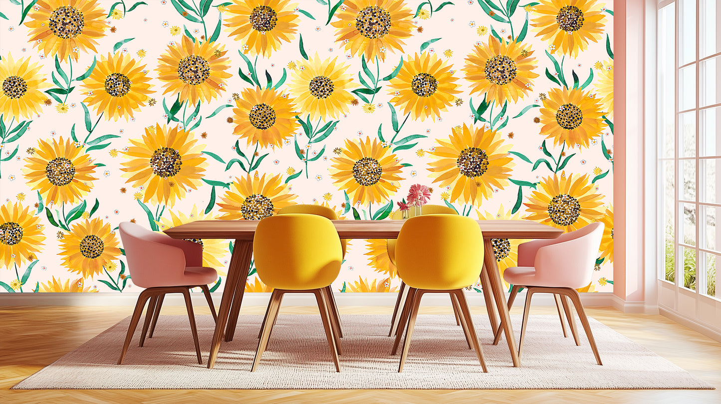 Golden Sunflower Bloom wallpaper mural - XWALLX