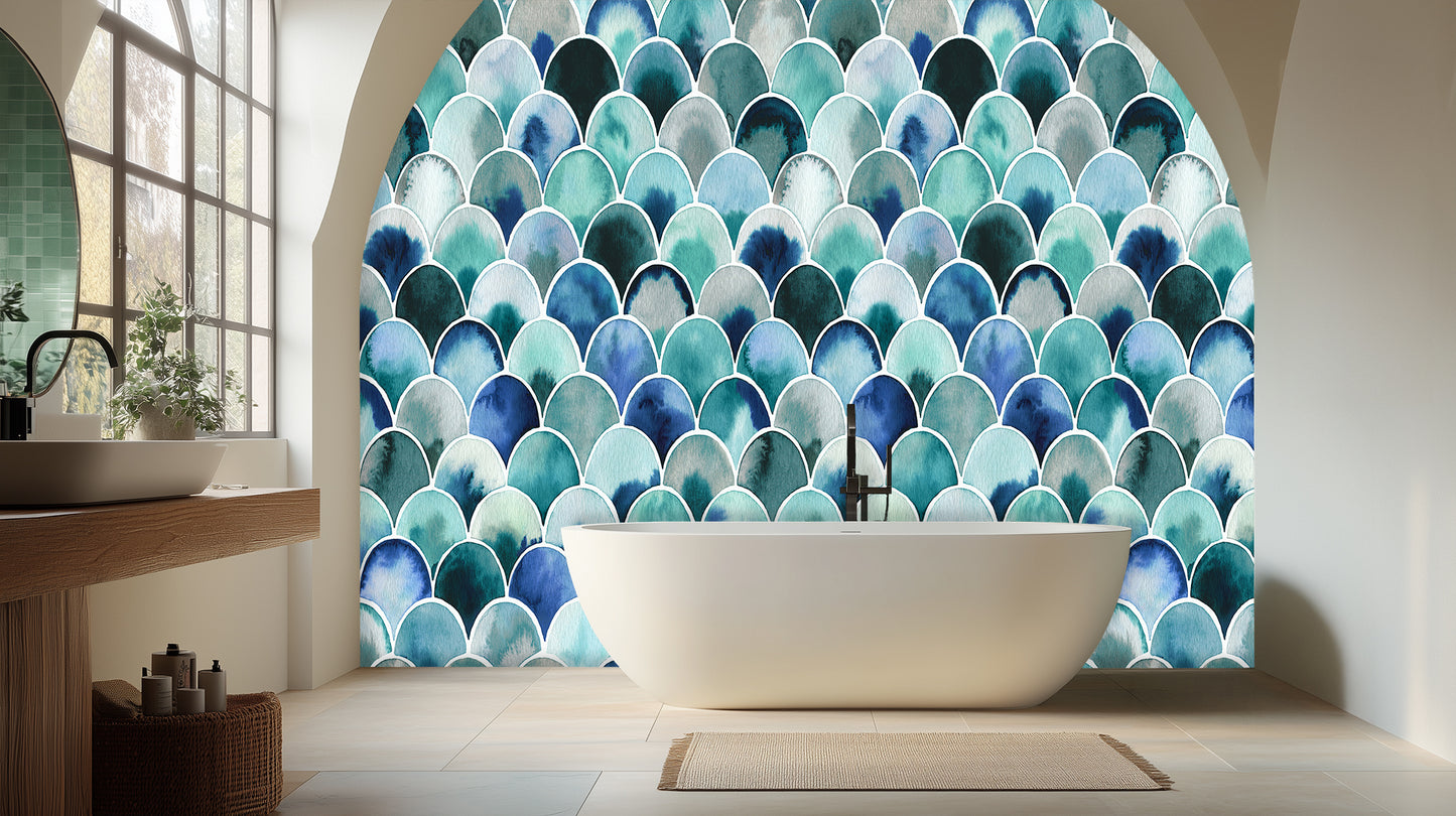 Aqua Wave Scallop wall mural - XWALLX