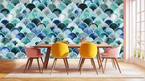 Aqua Wave Scallop wallpaper mural - XWALLX