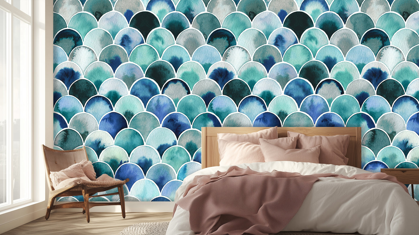 Aqua Wave Scallop wall art - XWALLX