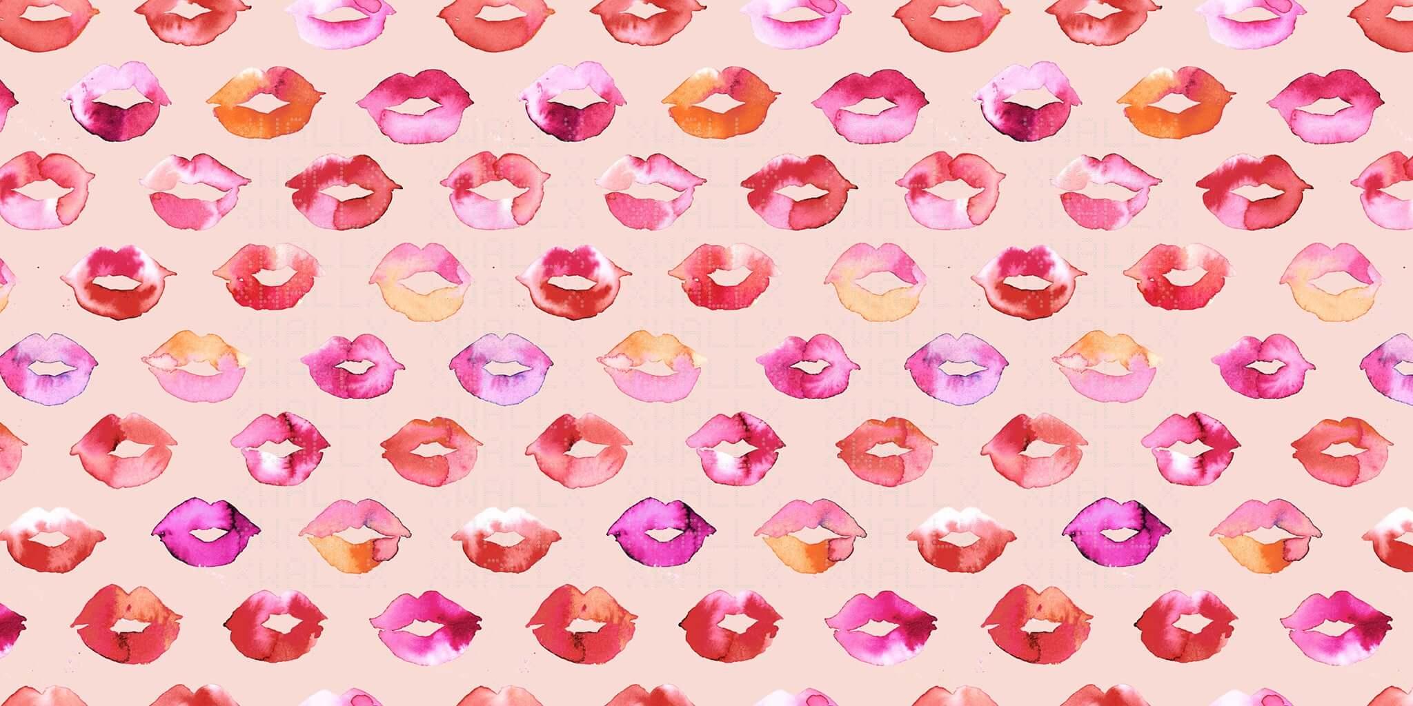 Watercolor Kiss Lips Wall Mural