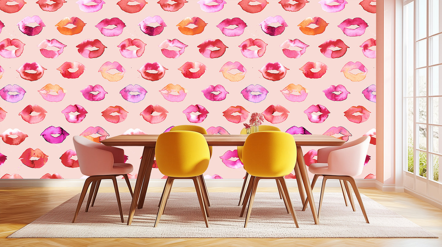Watercolor Kiss Lips wallpaper mural - XWALLX