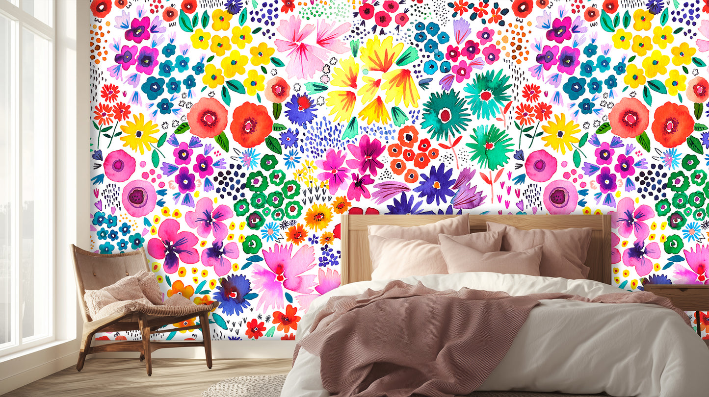 Vibrant Floral Explosion wall mural Mural wall art - XWALLX