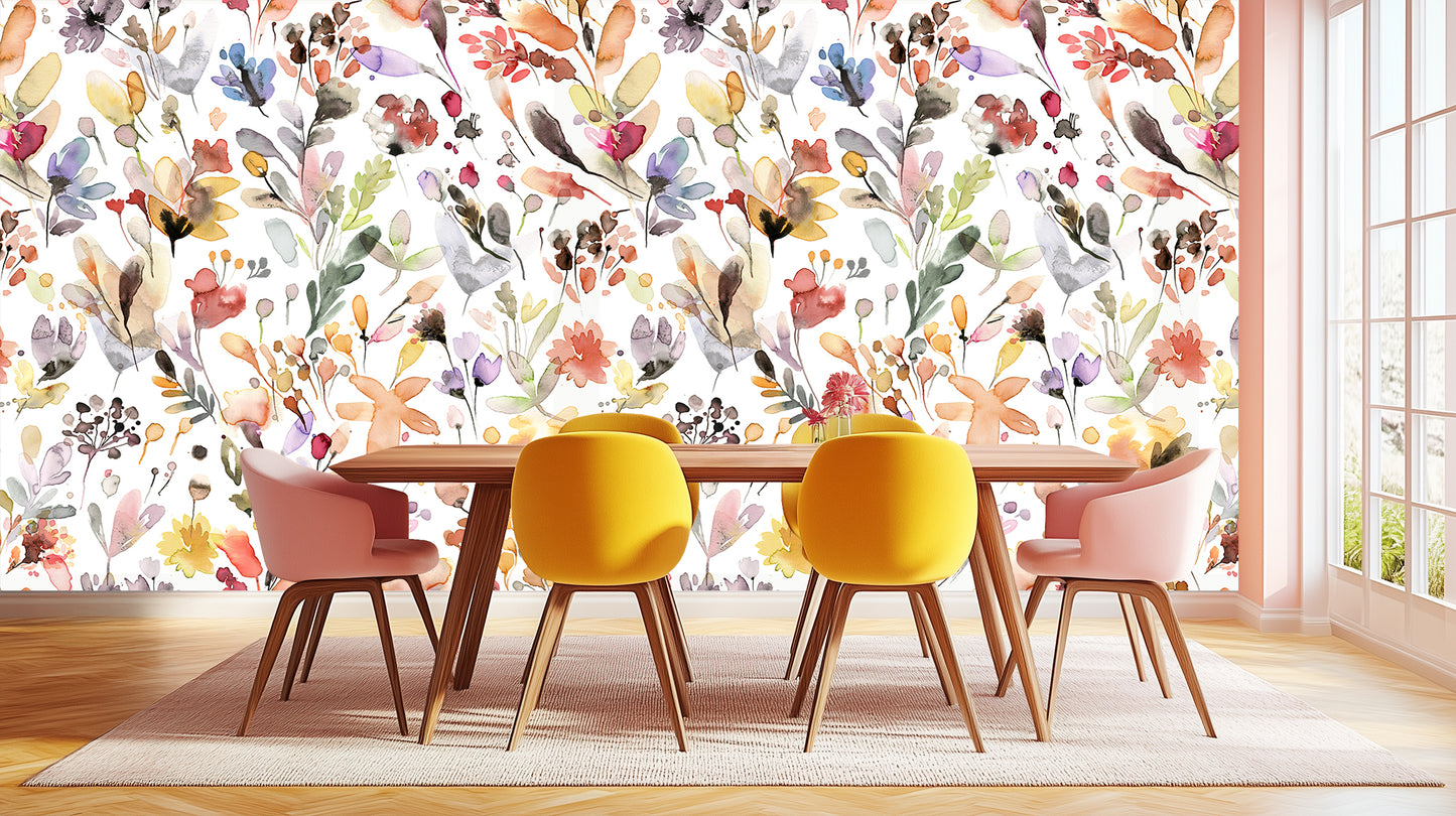 Whimsical Floral Watercolor wallpaper mural - XWALLX