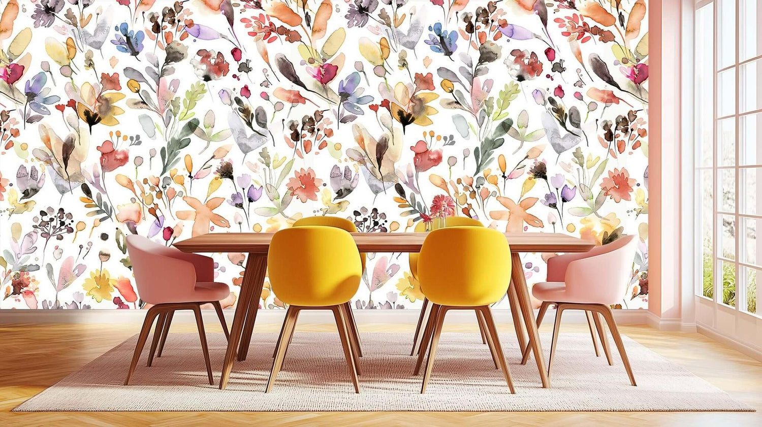 Whimsical Floral Watercolor wallpaper mural - XWALLX