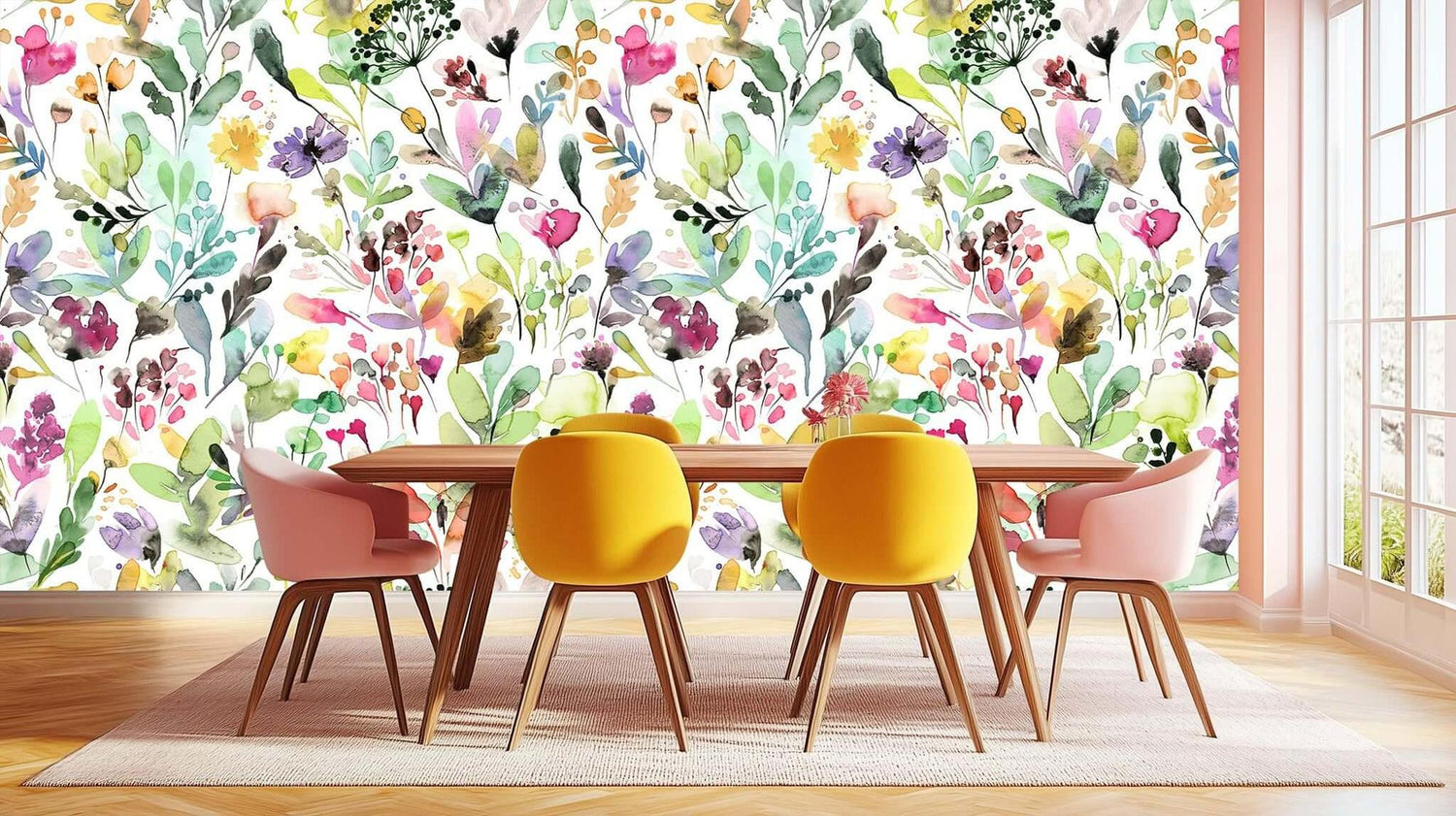 Vibrant Floral Watercolor wallpaper mural - XWALLX