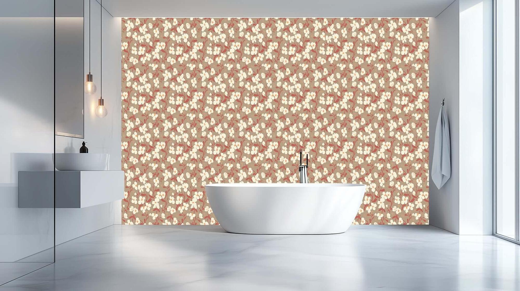 Cream beige floral wallpaper mural with soft natural blossoms
