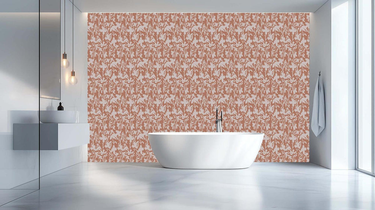Terracotta Bloom Silhouette wallpaper mural - XWALLX