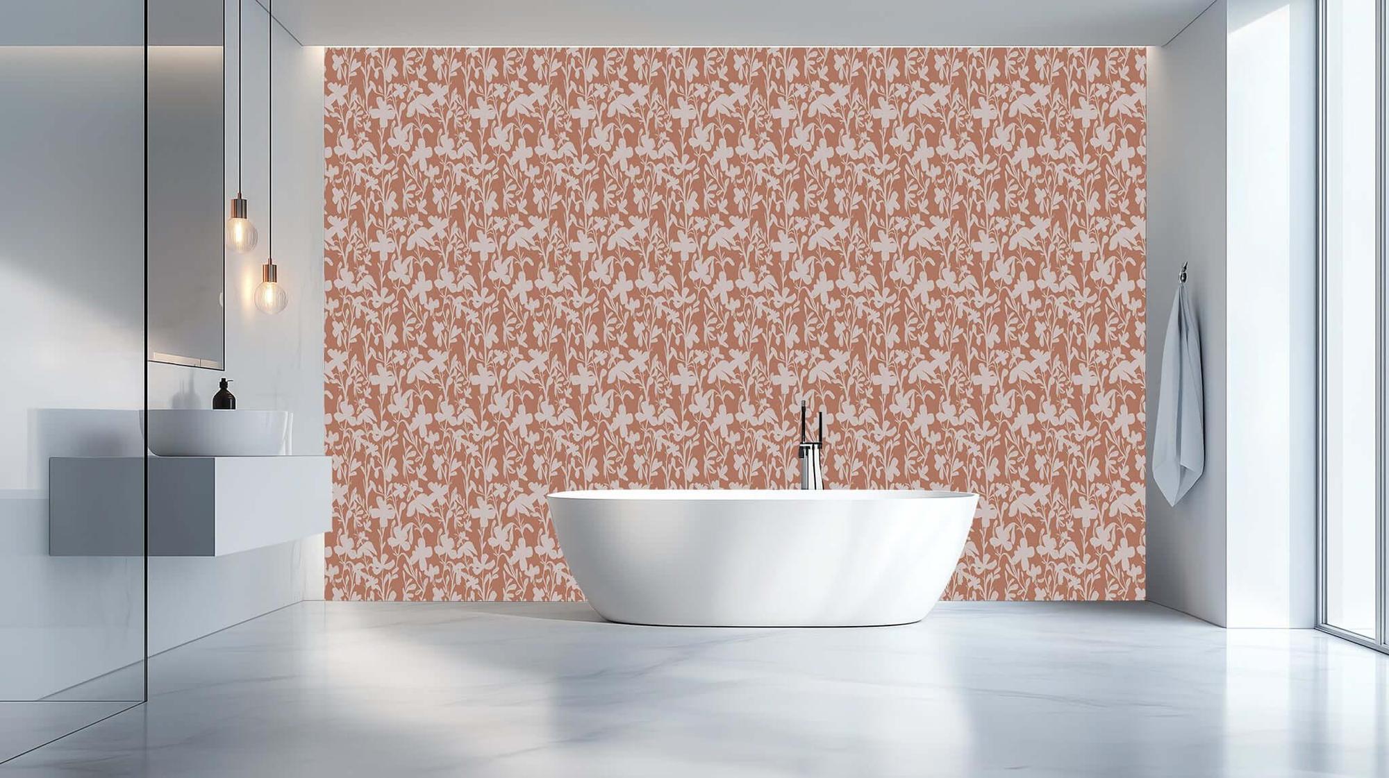 warm copper Bloom earth tones Silhouette orange wallpaper mural red