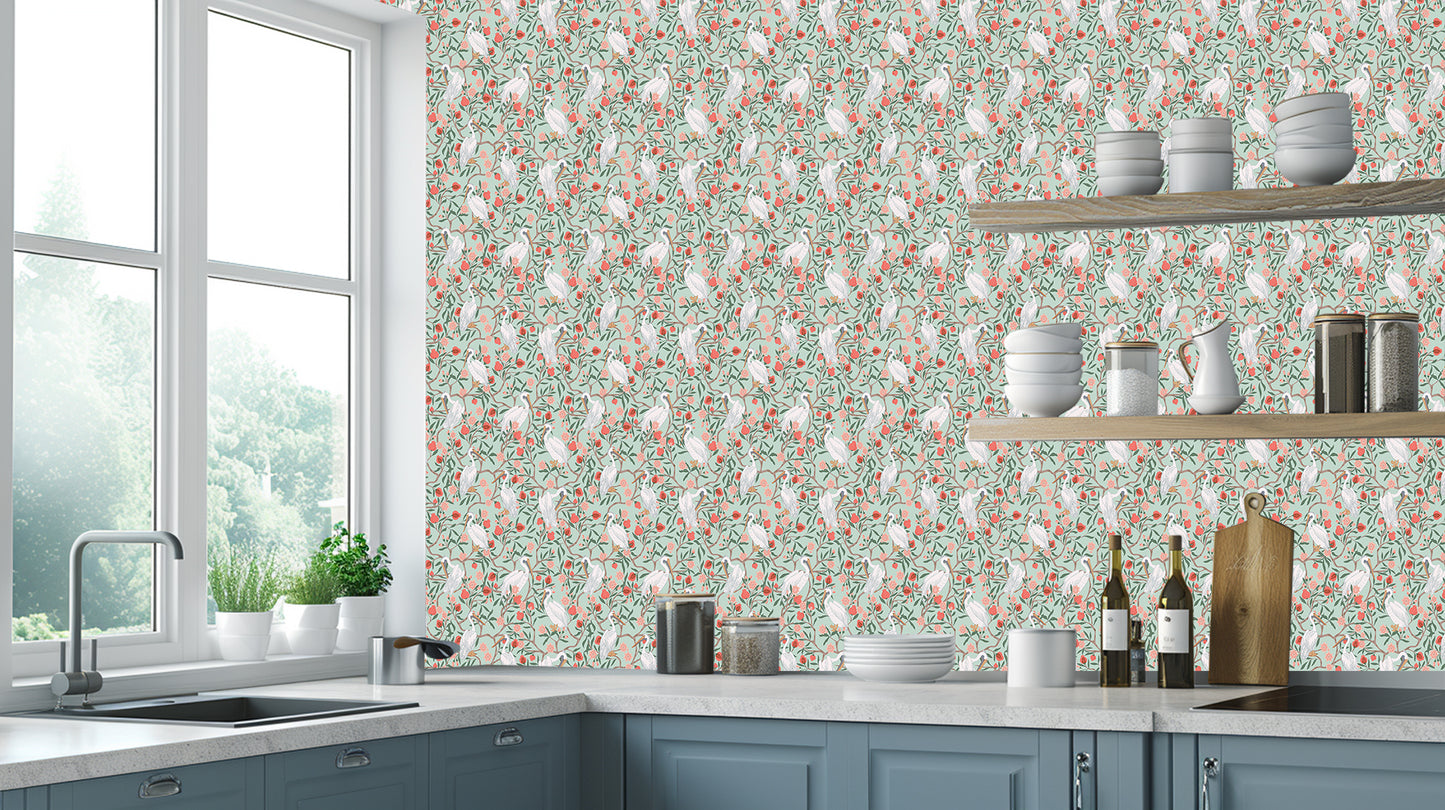 Graceful Egret Botanical wallcovering - XWALLX