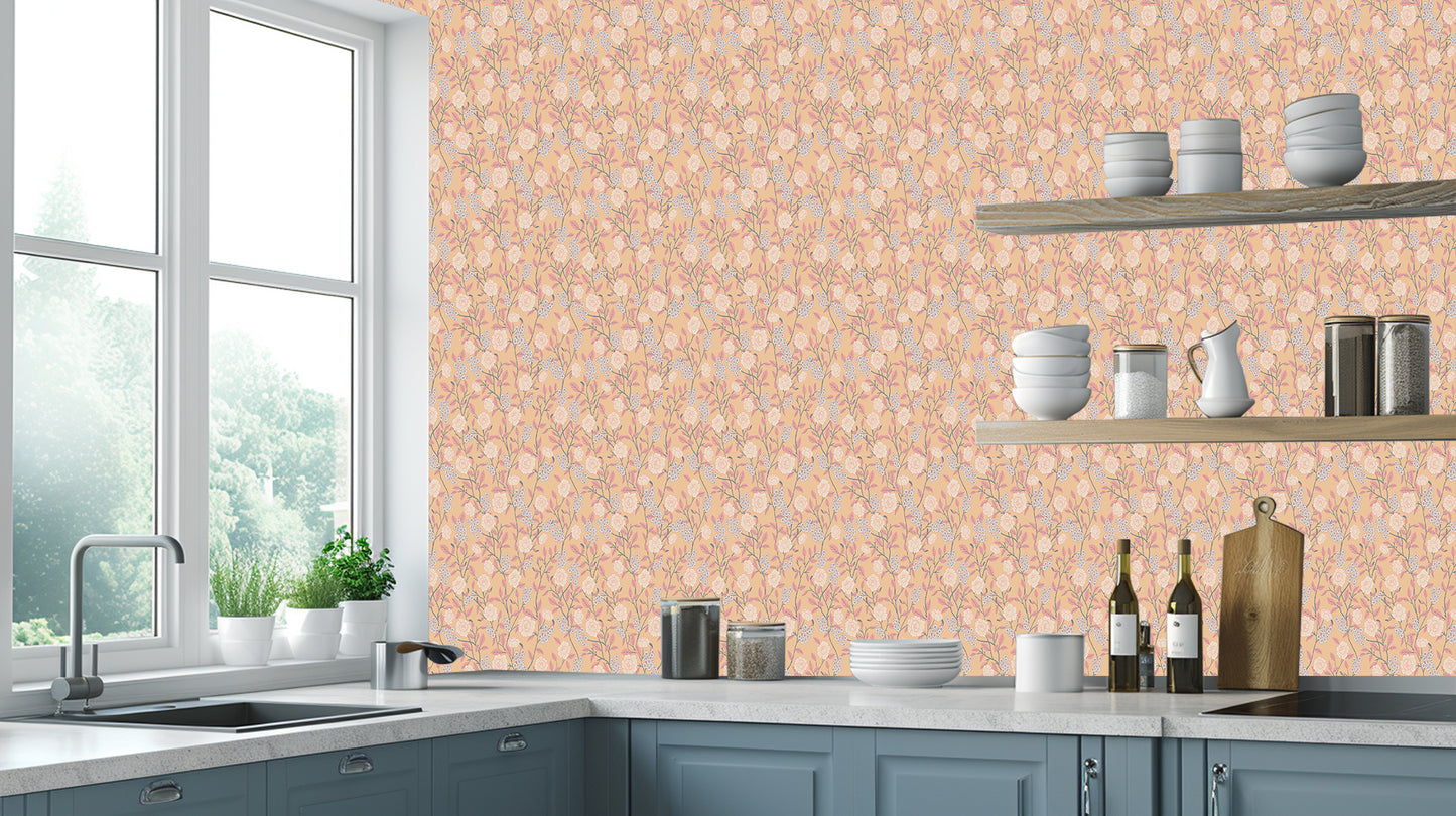 Blush Rose & Berry Vine wallcovering - XWALLX
