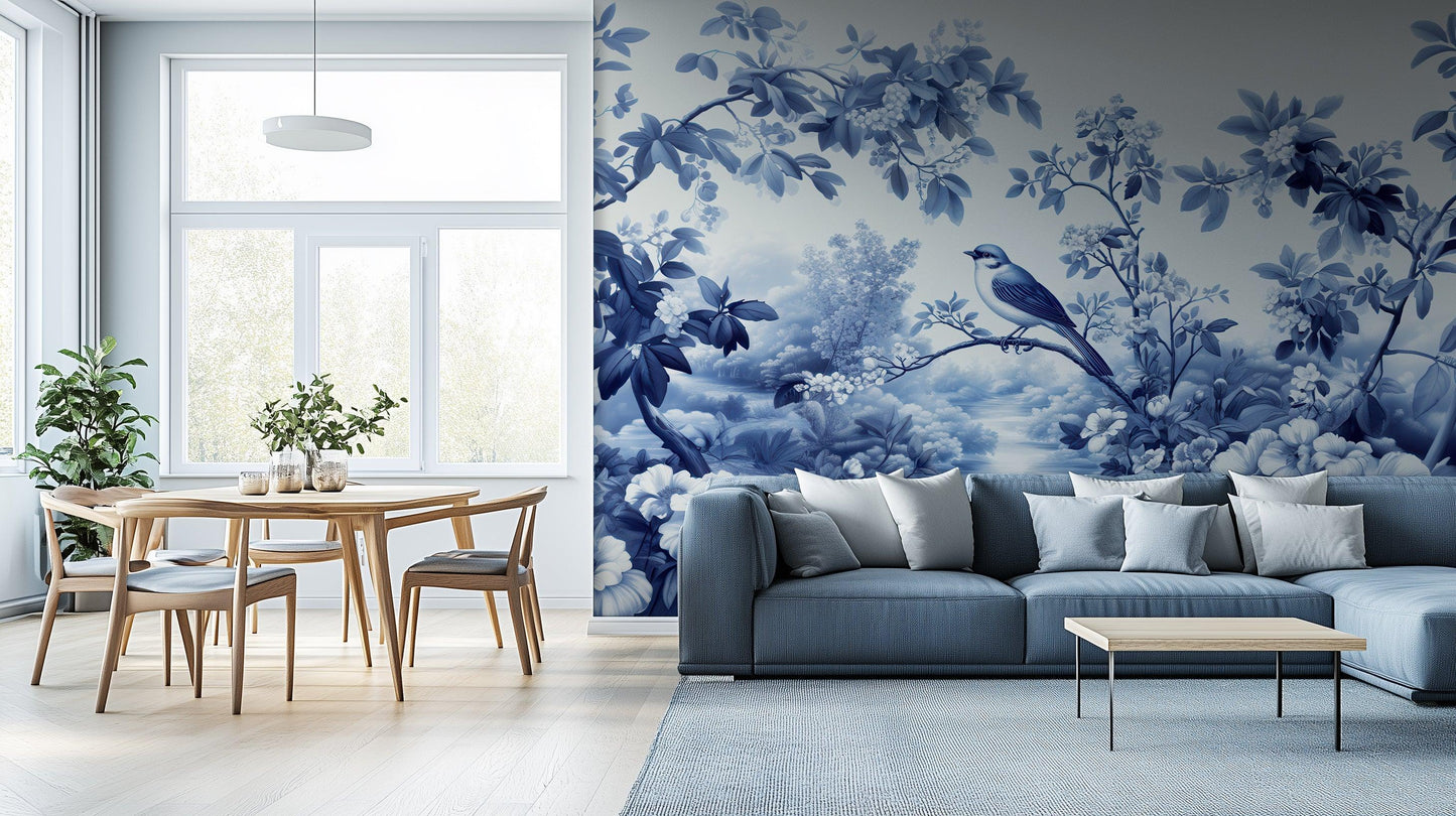 Blue Floral wallpaper mural - XWALLX