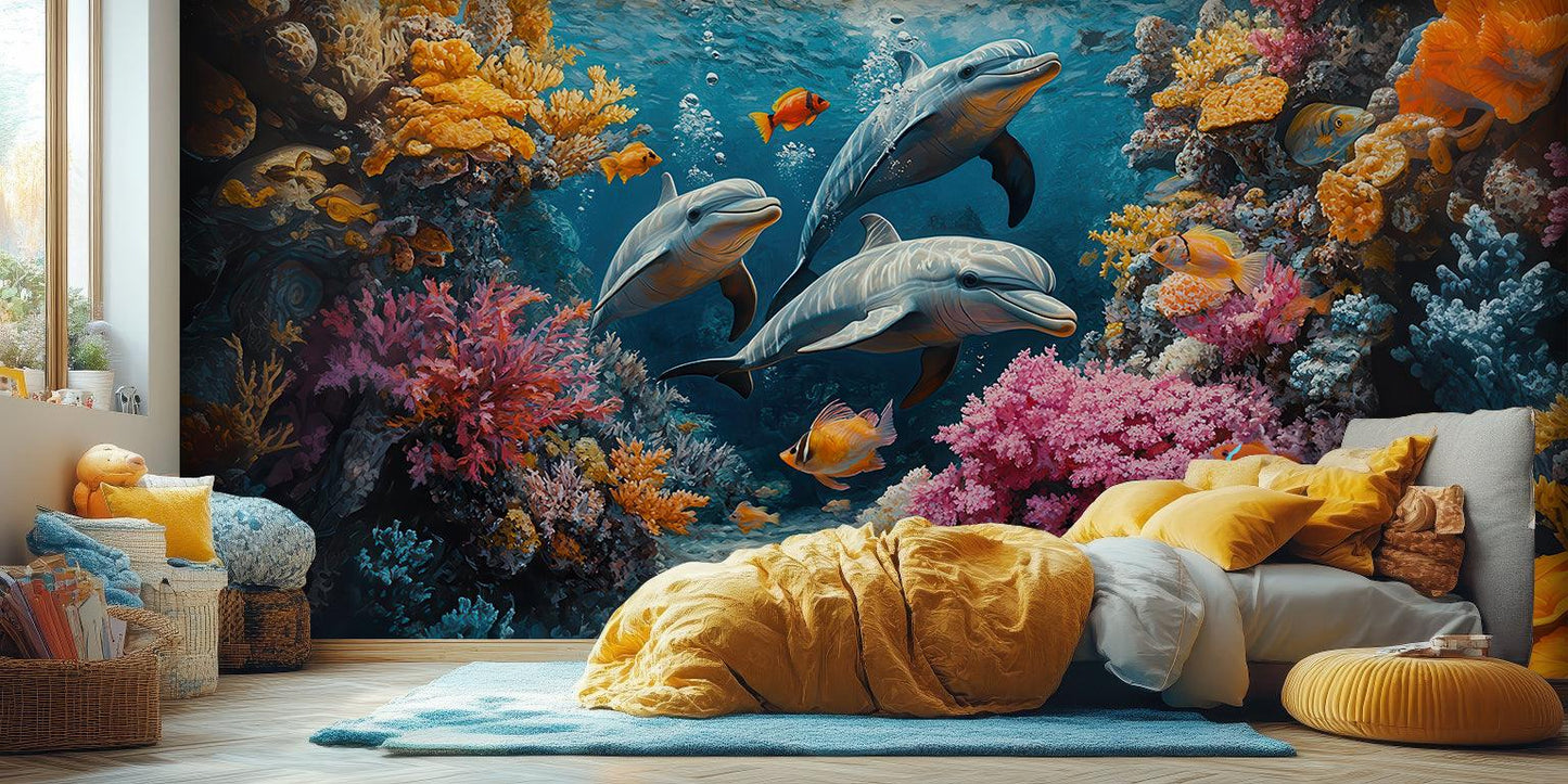 Dolphin Reef wallpaper mural - XWALLX