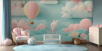 Sweet bunny adventure wallpaper mural for a baby room wall