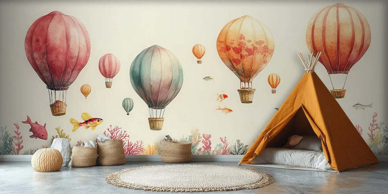 Büyülü Mercan Balon Yolculuğu duvar sanatı - XWALLX