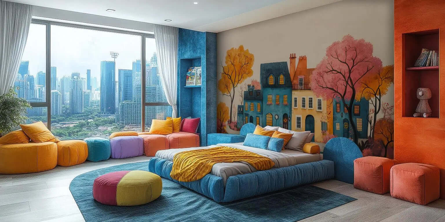 Charming Whimsical Town wall art - XWALLX